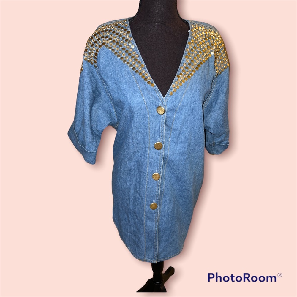 Gold Studded Denim Top